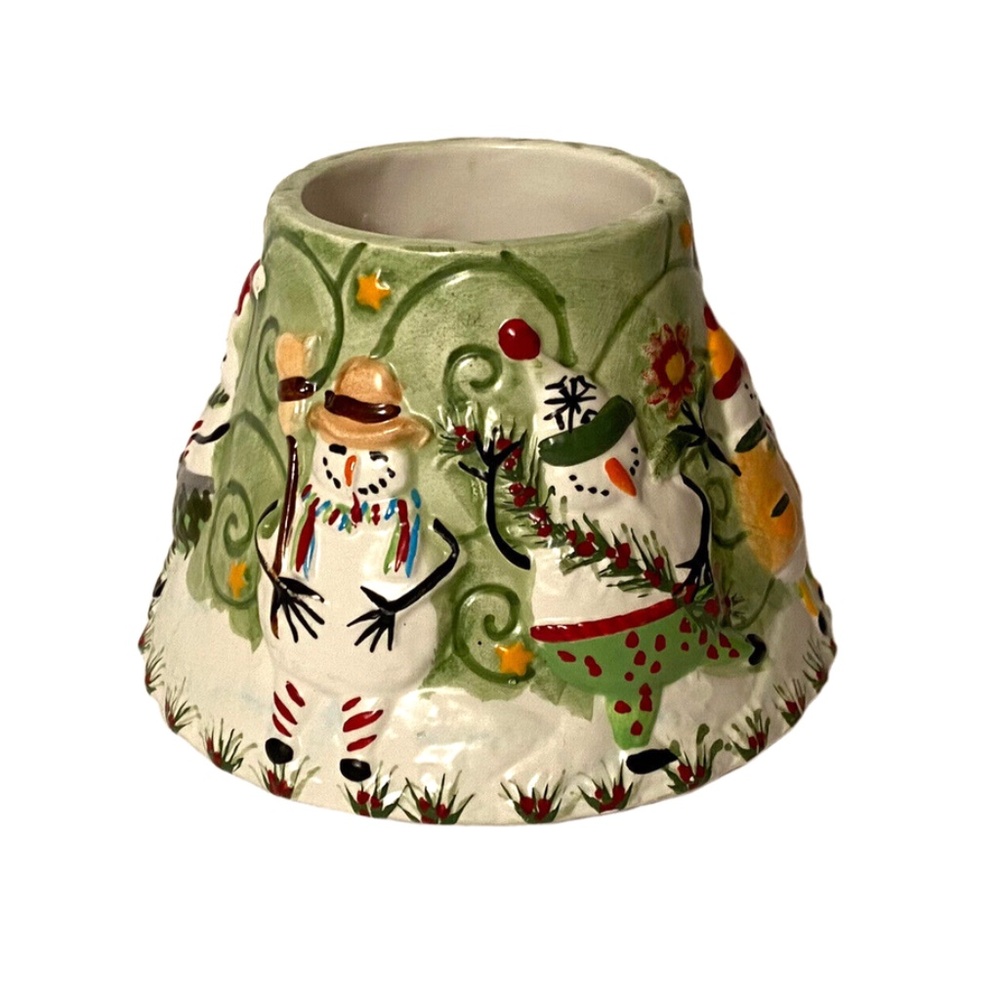 Yankee Candle Topper Small Jar Candle Ceramic Shade Christmas Snowman Winter